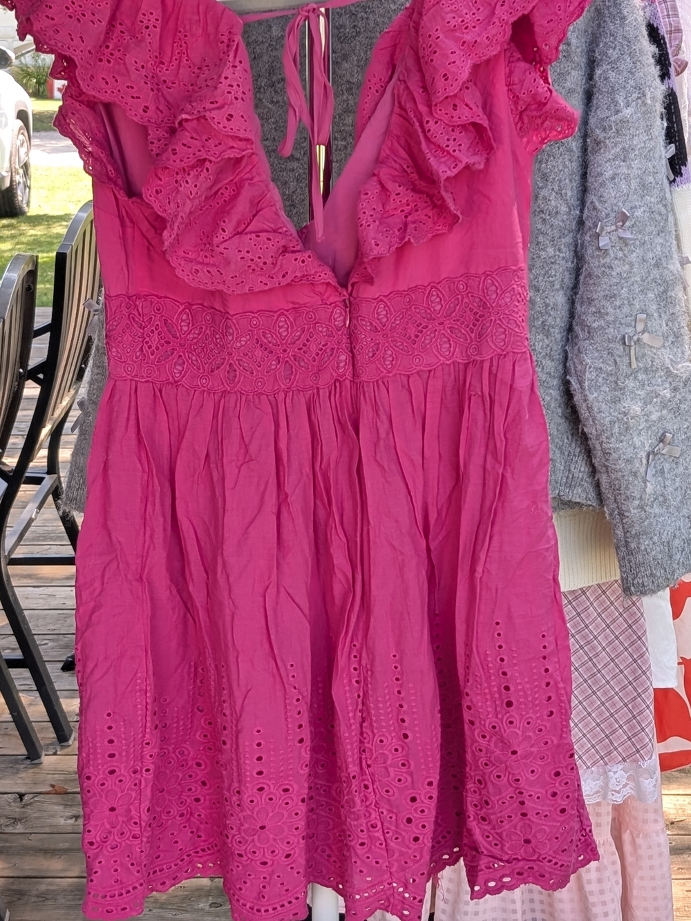 SHEIN Bright Pink Eyelet Ruffle Midi Dress - Picture 5 of 5
